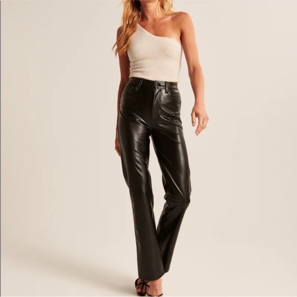 Abercrombie & Fitch Pants - Abercrombie & Fitch ‘90s Straight Ultra High Rise Vegan Leather Jeans 32/14 Long